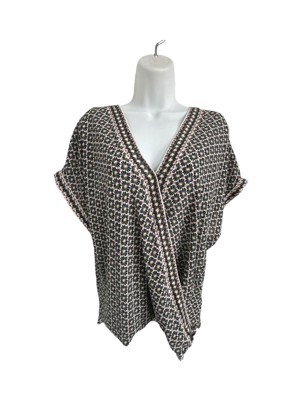 Max Studio Geometric Faux Wrap Blouse Modern Boho Chic Black Blush Size XL